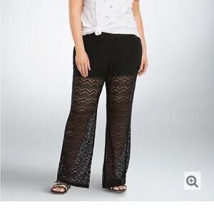 Torrid Swim Cover Up Pants Womens 0 L Black Wide Leg Chevron Open Knit Sheer